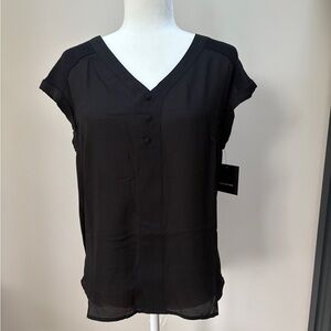 NEW Black V-Neck Blouse with Short Sleeves